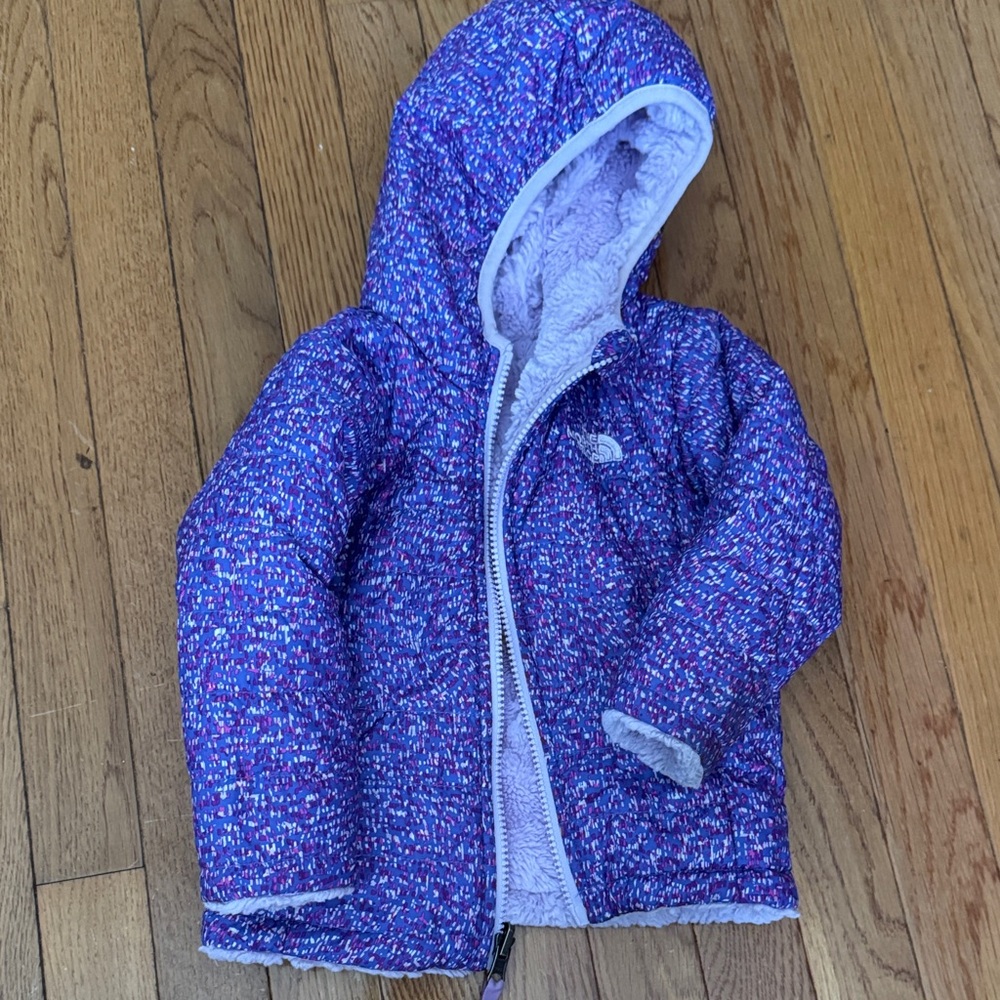 North Face purple reversible Hooded Jacket with Sherpa Lining! 12-18 months